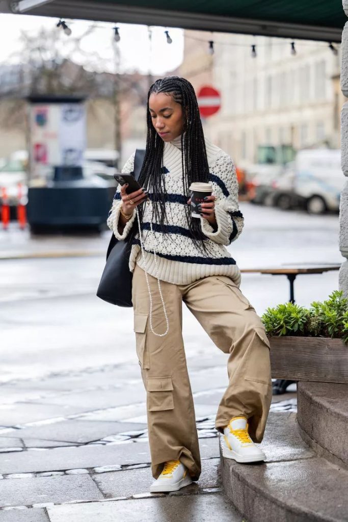 cargo pants and sweater